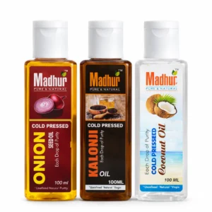 Madhur Cold Pressed Oil Combo – Onion Seed, Kalonji & Coconut Oil